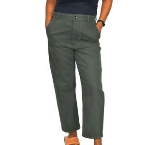 COS Chino Pants Green Button Fly Trousers Olive High Waist Ankle Straight Size 6